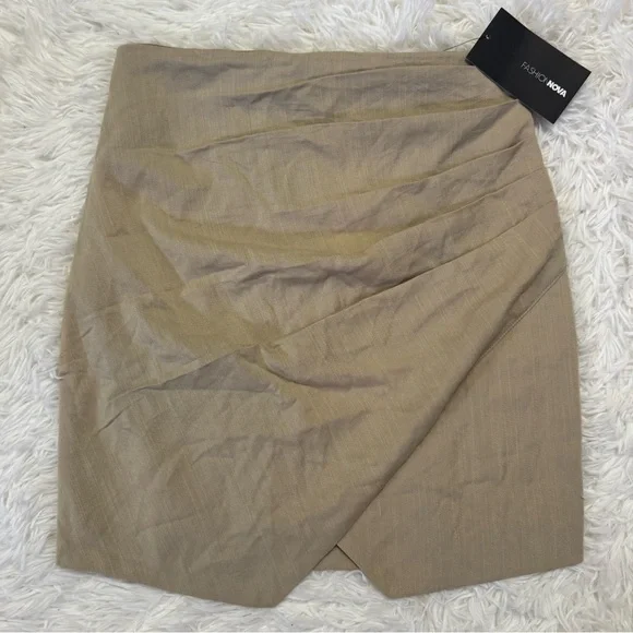 Fashion Nova Mini Skirt Faux Wrap Skirt Tan Mini Skirt - Picture 2 of 4